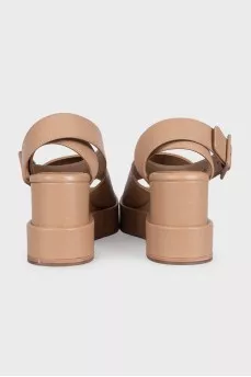 Beige leather wedge sandals