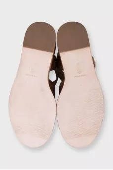 Beige leather wedge sandals