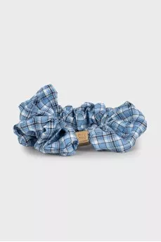 Blue checkered hair tie
