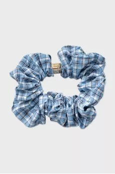 Blue checkered hair tie