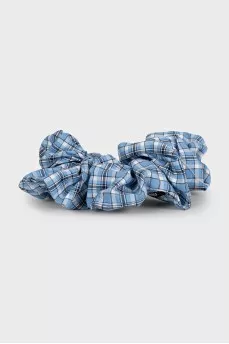 Blue checkered hair tie