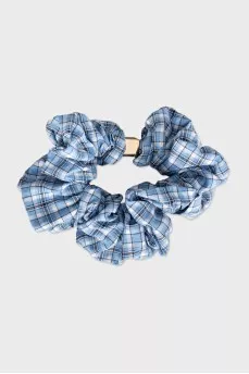 Blue checkered hair tie