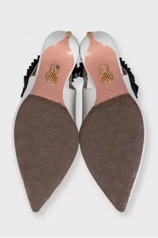 White leather slingbacks with embellished straps