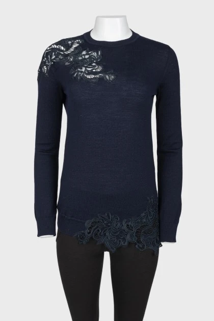 Blue wool lace sweater