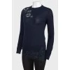 Blue wool lace sweater
