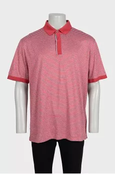 Men's red striped polo shirt with tag