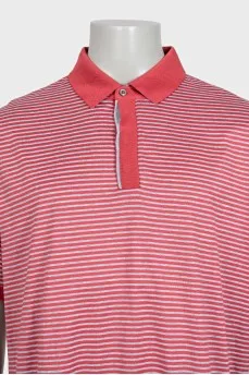 Men's red striped polo shirt with tag