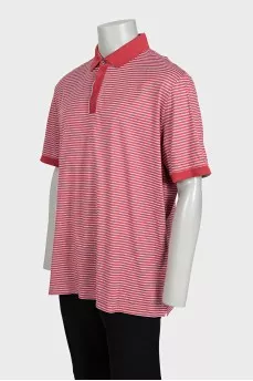 Men's red striped polo shirt with tag