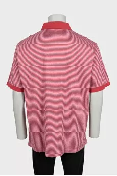 Men's red striped polo shirt with tag