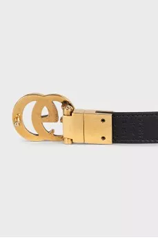 Двосторонній ремінь із канви та шкіри із золотистим логотипом