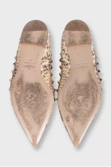 Rockstud Beige Snakeskin Print Ballet Flats