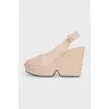 Beige suede high wedge sandals