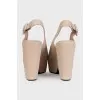 Beige suede high wedge sandals