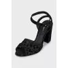 Fabric sandals with a patterned heel