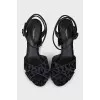Fabric sandals with a patterned heel