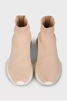Beige sneakers with elastic bands