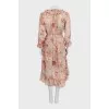 Floral print dress with ruffles and ties