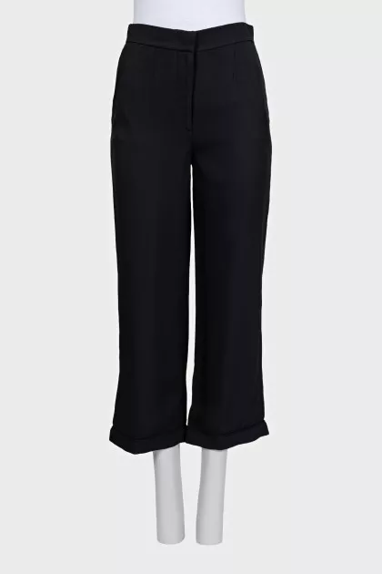 Black cropped high-waist trousers