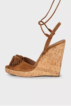 Suede lace-up wedge sandals