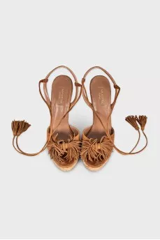 Suede lace-up wedge sandals