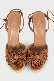 Suede lace-up wedge sandals