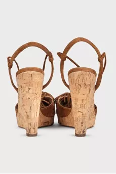 Suede lace-up wedge sandals