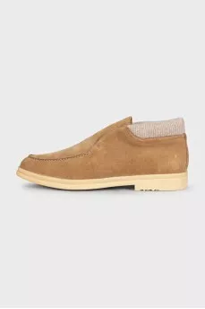 Men's suede loafers with textile inserts