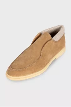 Men's suede loafers with textile inserts