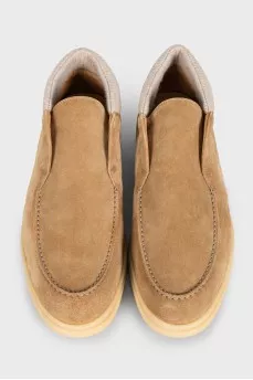 Men's suede loafers with textile inserts