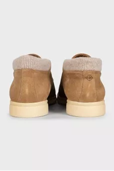 Men's suede loafers with textile inserts
