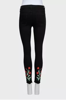 Джинсы skinny черного цвета с вышивкой