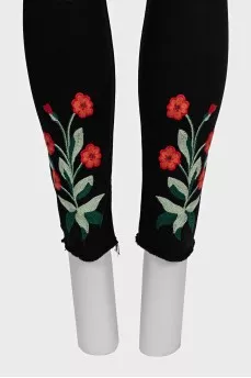 Джинсы skinny черного цвета с вышивкой