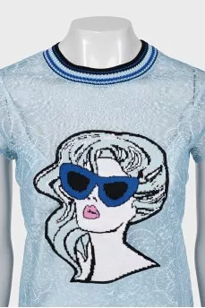 Blue T-shirt with embroidered tag