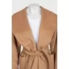 Fitted camel wool wrap coat