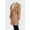 Fitted camel wool wrap coat