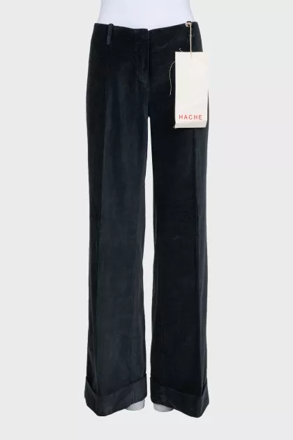 Velvet straight-leg trousers with a zipper