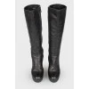 Black leather zipper heel boots