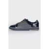 Dark blue leather sneakers for men