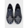 Dark blue leather sneakers for men