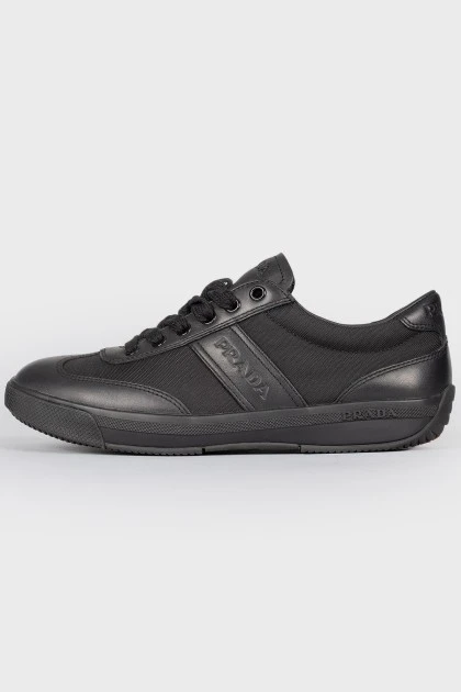 Black leather lace up sneakers