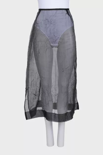 Sheer skirt with zipper and button