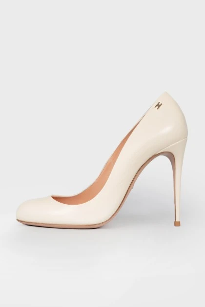 White leather stilettos
