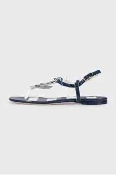 Blue and white striped leather sandals