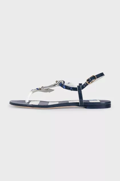 Blue and white striped leather sandals