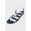 Blue and white striped leather sandals