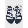 Blue and white striped leather sandals