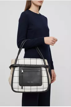 Checkered leather and textile tote