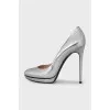 Silver leather high heels