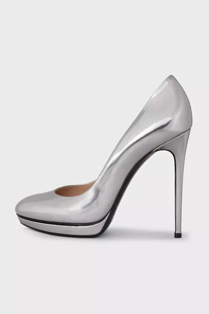 Silver leather high heels