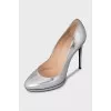 Silver leather high heels